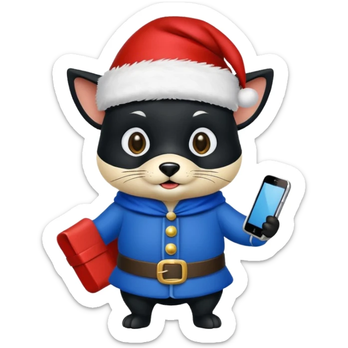 Zorro animal  con gorro de navida y ropa azul para una de repuesto de celular  sticker