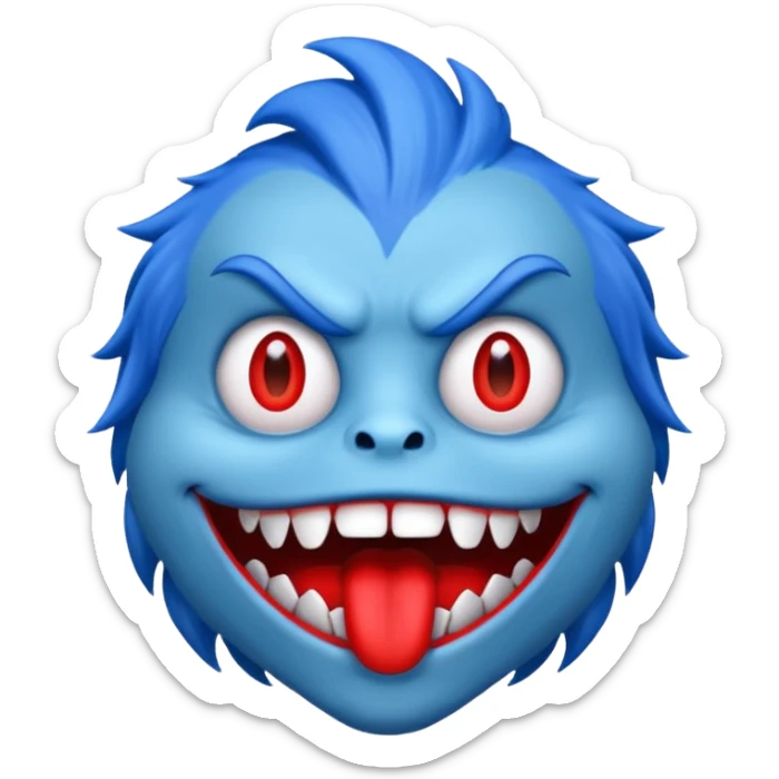 Quiero que hagas un monstruo azul y quiero que tenga boca roja y tambien pelo azul sticker