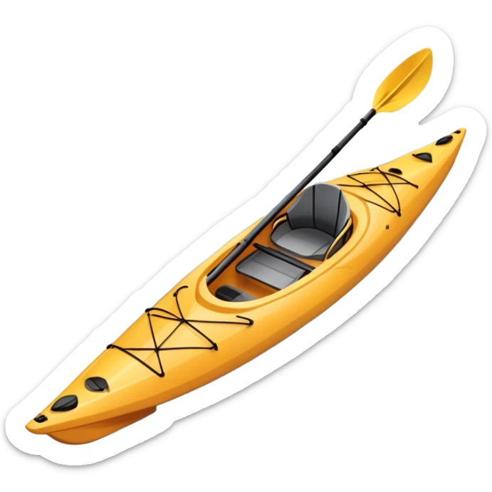 An icon showing a close-up of a sleek kayak with double-bladed paddles gliding through water. Splashes surround the boat as it cuts across a calm surface, symbolizing speed and focus. Transparent background emphasizes the dynamic and personal nature of kayak paddling. sticker