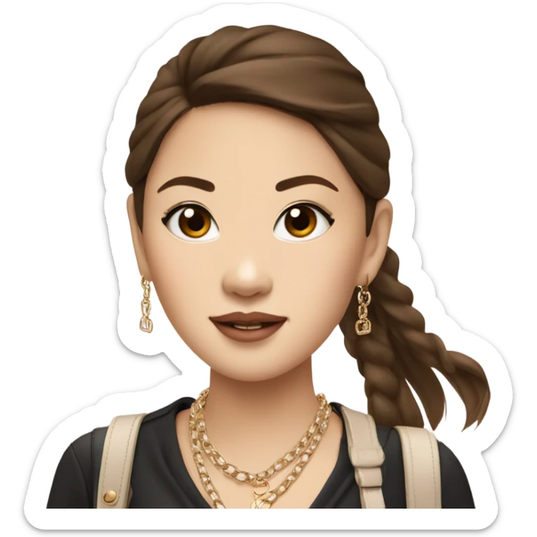 Realistic brown hair Chanel Asian Girl with Birkin bag and Chanel necklace sticker