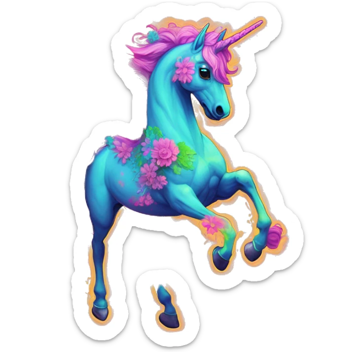 Zombie Pegasus unicorn psychedelic flowers floral groovy art neon rave raving sticker