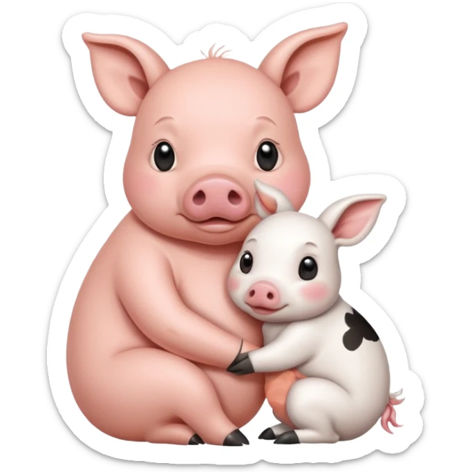 Home of rat, pig as parent hugging  little cow,  adult rabbit  sticker