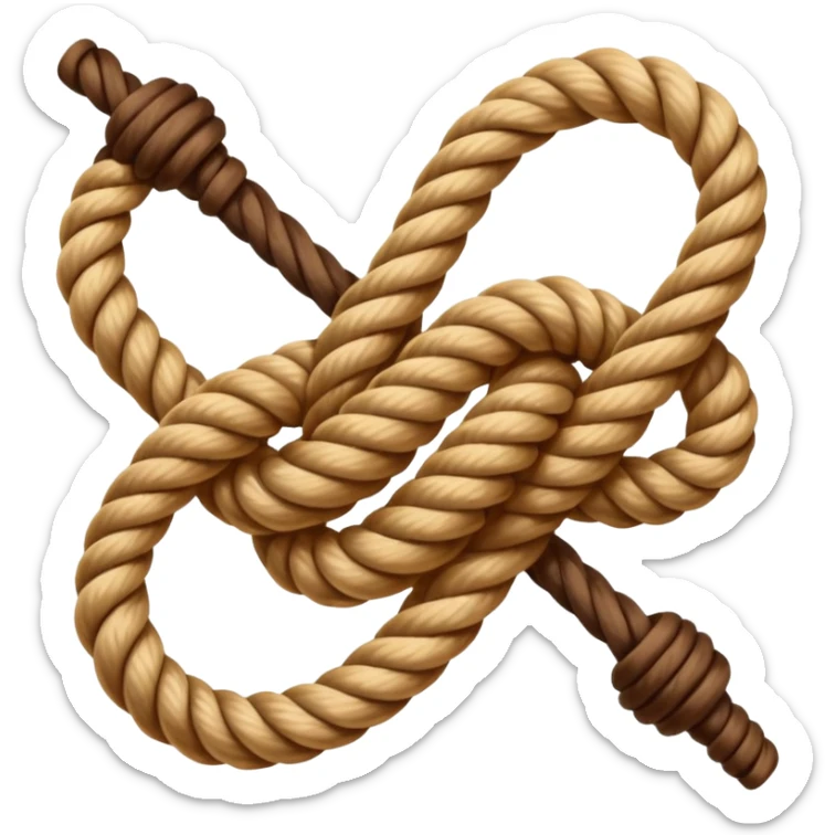 A realistic yet cute rope knot emoji, tied perfectly, symbolizing sailing skills. Vector emoji design, warm tones, clean white background. sticker