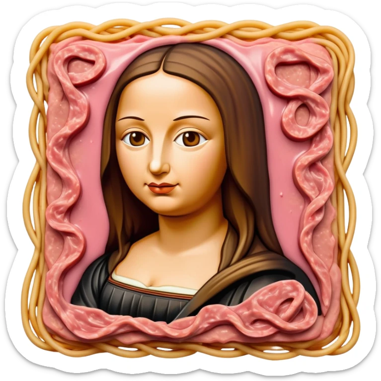 monalisa made of SPAM meat melted pink dripping sauce spaghetti portrait sticker