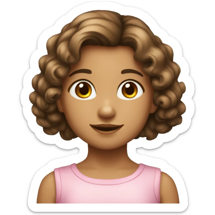 niña de 5 años con pelo castaño,  muy rizado y con un lazito  sticker