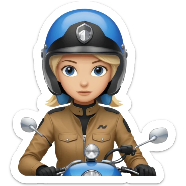 moça loira de olho azul de capacete em uma moto honda 150 preta  sticker