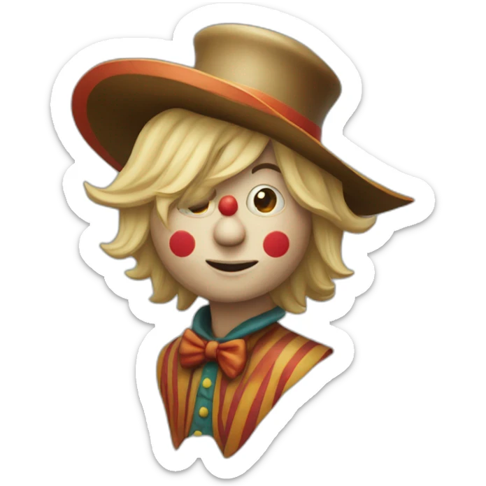 a clown wearing a elongated long hat and blond hair who’s name is hans sticker