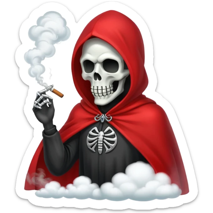 grim reaper in red cape smoking weed with loads of smoke in the air sticker