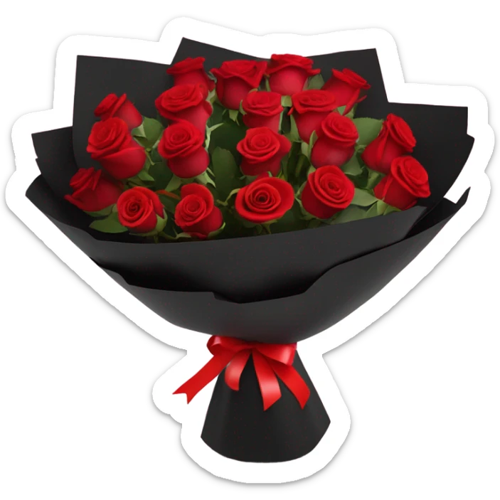 Beautiful bouquet of red roses in a black package with a red Ribbon  sticker