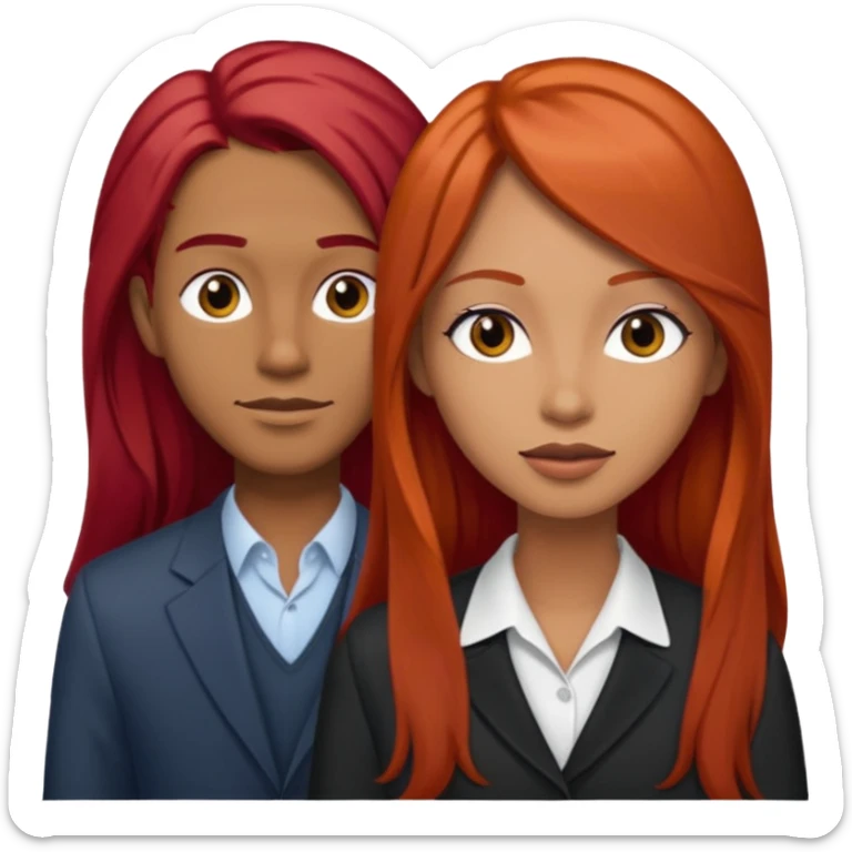 Mujer flaca con cabello largo color rojo color de piel media, hombre de color medio moreno con cabello color negro, flaco sticker