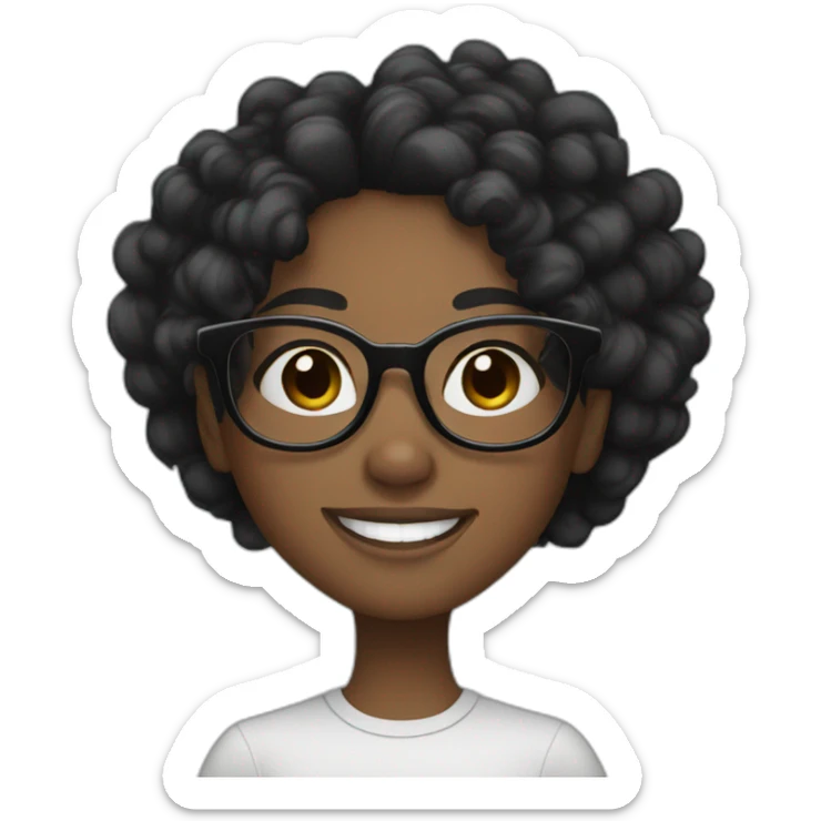 smiling black girl with long black curly hair and round glasses sticker