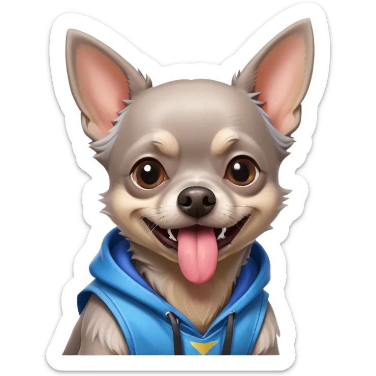 Grey old Chihuahua ￼ with tongue sticking out and a Fortnite shirt on sticker