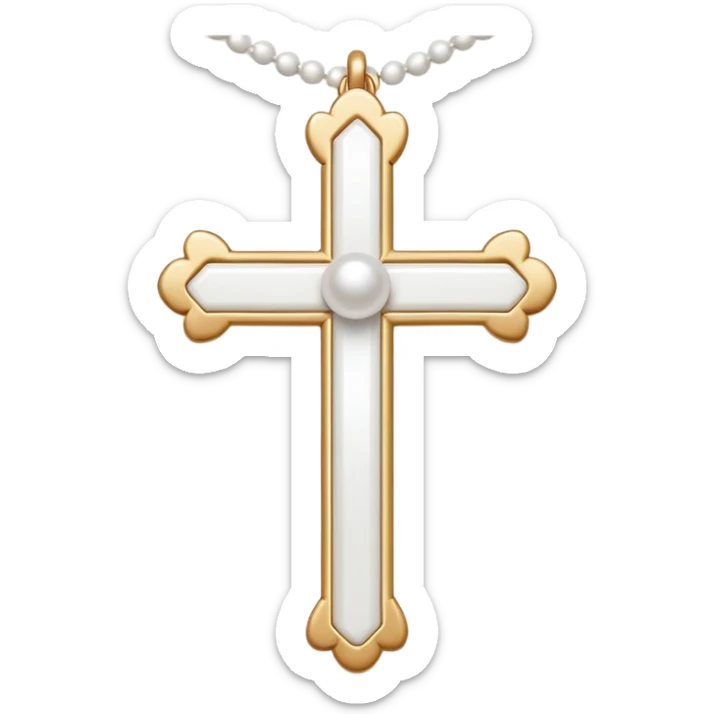 Elegant emoji icon of a white cross made of white beads, glossy surface, and white bead chain subtle shadows, pure white palette sticker