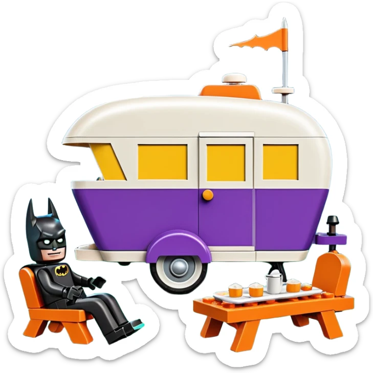 Jetson’s Ultra hotrod cute Lego Haunted Batman dream house Caravan with picnic table and folding chairs on top  sticker