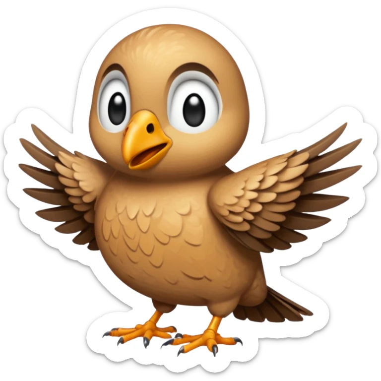 make an emoji of a bird wanting a hug, make the art colors human like and imperfect and the layout also imperfect a little human like sticker