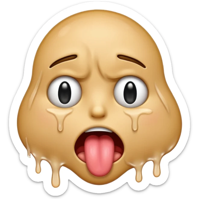 Generate a distressed and sweaty emoji with white tears dripping off of its tongue sticker