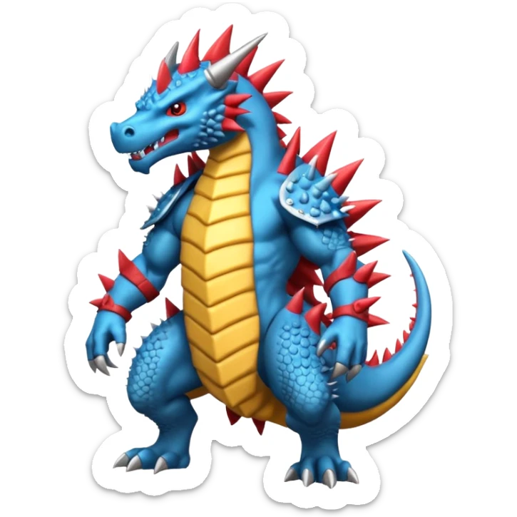 Spiky Armored Draconic Low-Slung Agile Muscular Pokémon-Fakémon-Digimon-Creature, (full body) sticker