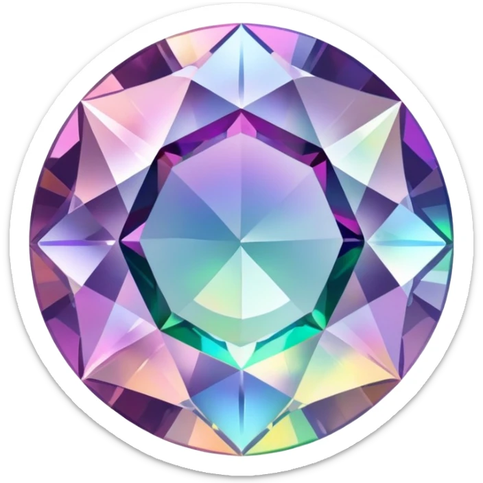 Brilliant round cut mystic quartz crystal with holographic color shifts and faceted edges sticker