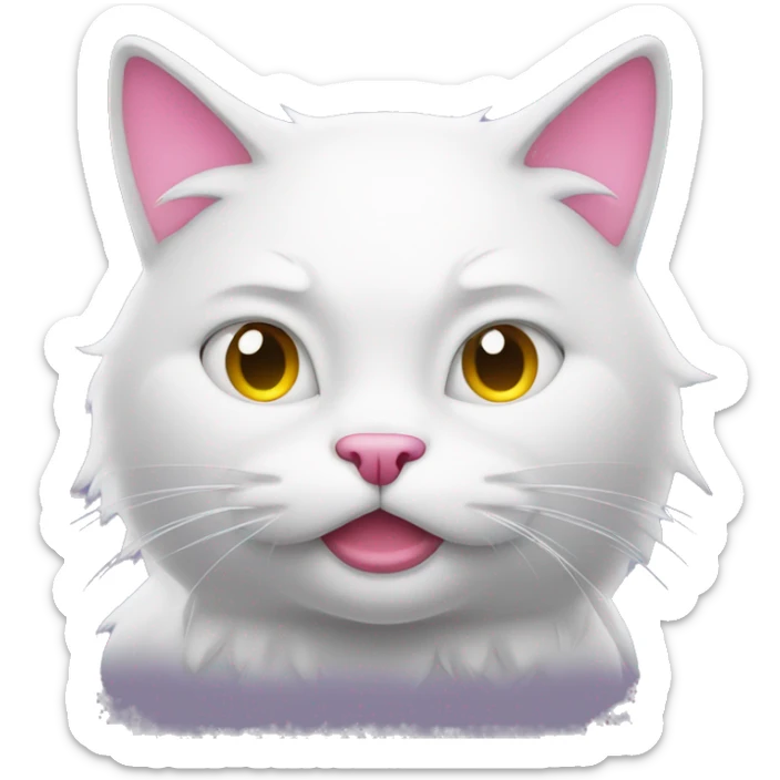a tired cartoon neon-white cat (with one tooth coming out of the mouth) looking to the side sticker