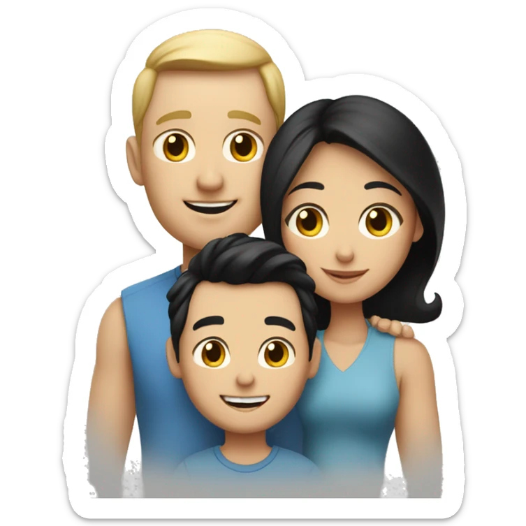 Family of three white skin wife and husband and little boy with black hair sticker