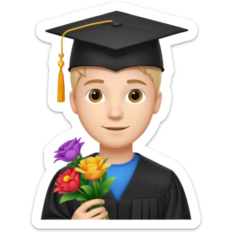Graduated Students, Male,wearing graduation cap, holding bouquet of flowers
 sticker