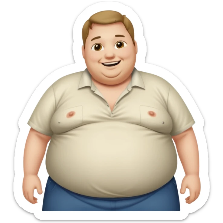 Hombre obeso mórbido con la barriga saliendo de la camisa sticker