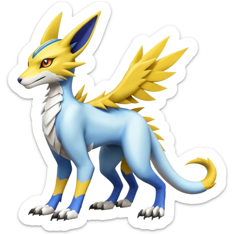 Latias-Vernid-Sergal-Lombax-Koraidon-Renamon-Zeraora-Bastet-Fakémon-Digimon-hybrid-fusion-creature, full body sticker