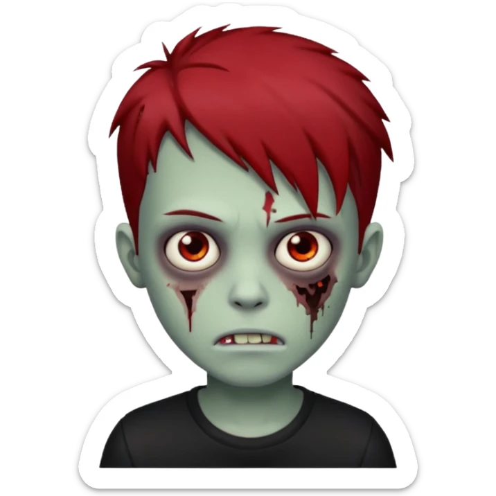 boy zombie with red and black hair  hair emo dark brown eyes and the hair With blackshirt  sticker