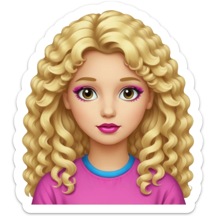 80s girl, long blonde permed hair, 80s clothing, 80s makeup  sticker