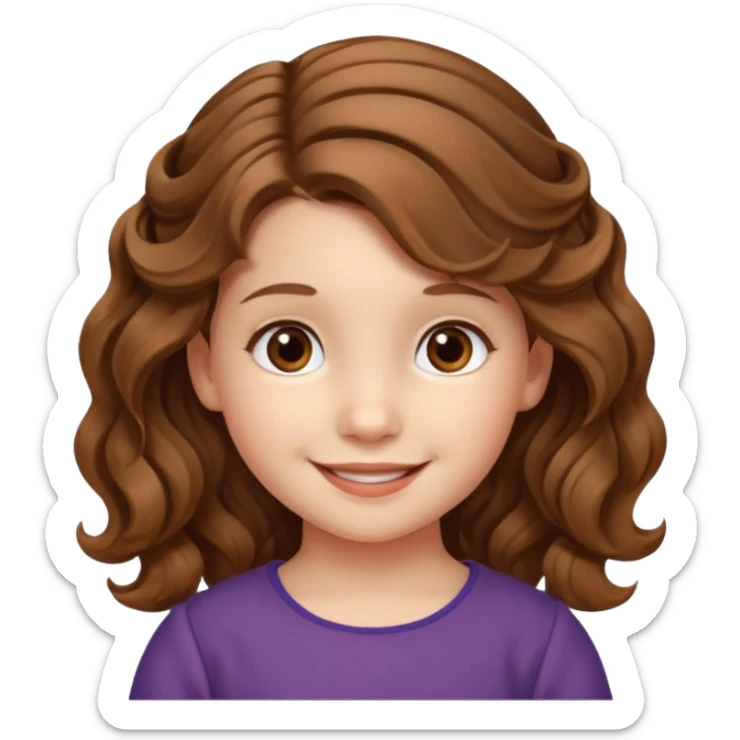 EMOJI COMO LOS DEL IPHONE IOS. SOLO CARA NIÑA, SIN EL CUELLO. 3 AÑOS. PELO LARGO, ONFULADO, MARRON SEMIRECOGIDO, Y OJOS MARRONES. SONRIENDO, Y FONDO TRANSPARENTE sticker
