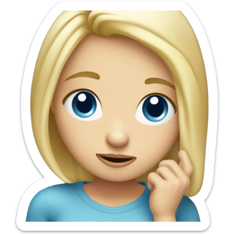girl with blonde hair and blue eyes with drunk look scratching head and confused sticker