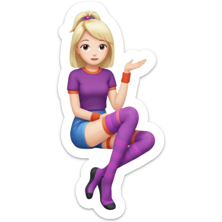 Cute girl thigh high socks sitting legs out, colorful clothes sticker