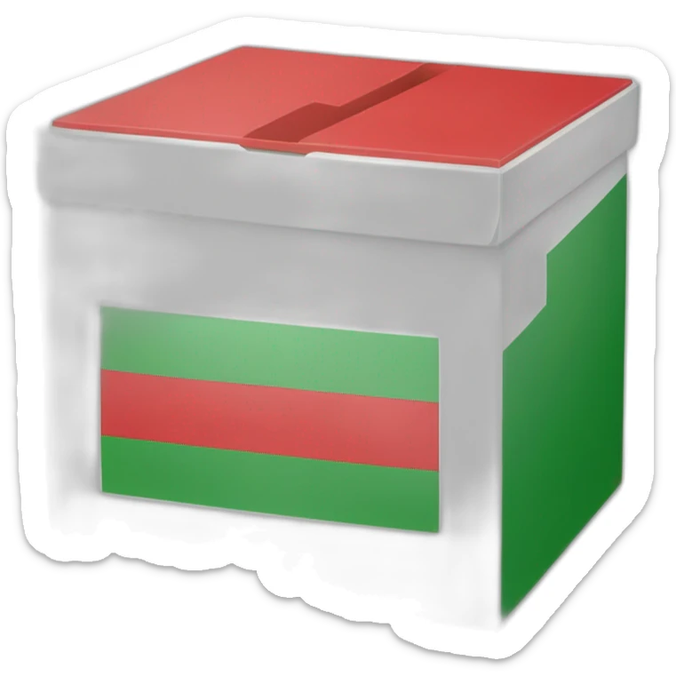 box, which is divided into two parts by the colors of the flag of Belarus on one side, and the colors of the flag of Poland on the other side. sticker