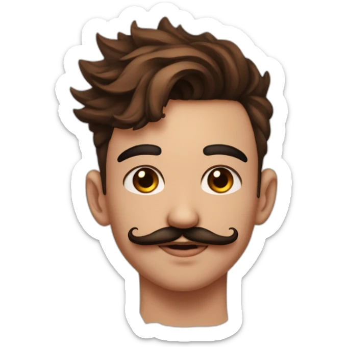 Young man with mustache and goate , broken hair, rose tattoo on front of neck, piercing in nose septum and one piercing in nose From side cyrcle sticker