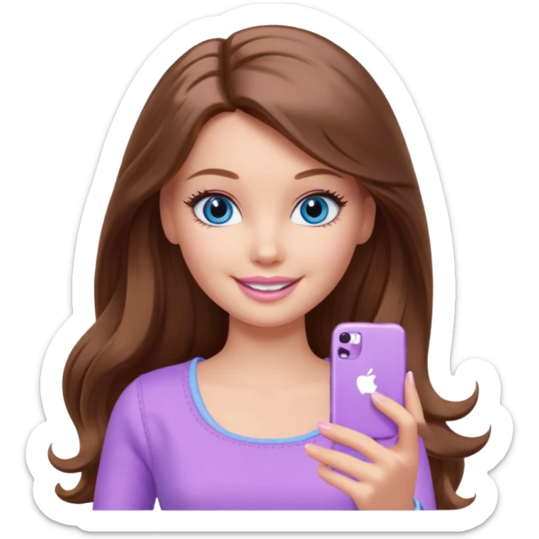 beautiful barbie girl with long brown hair, blue eyes and wearing light purple clothes playing games sticker