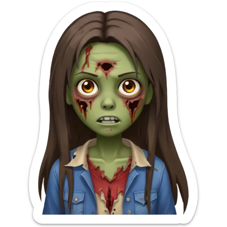 zombie girl with straight long hair and brown eyes, brown skin sticker