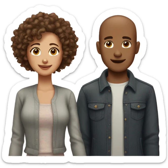 A couple that loves eachother both have brown hair and the guy has buzz cut and a girl has curly hair  sticker