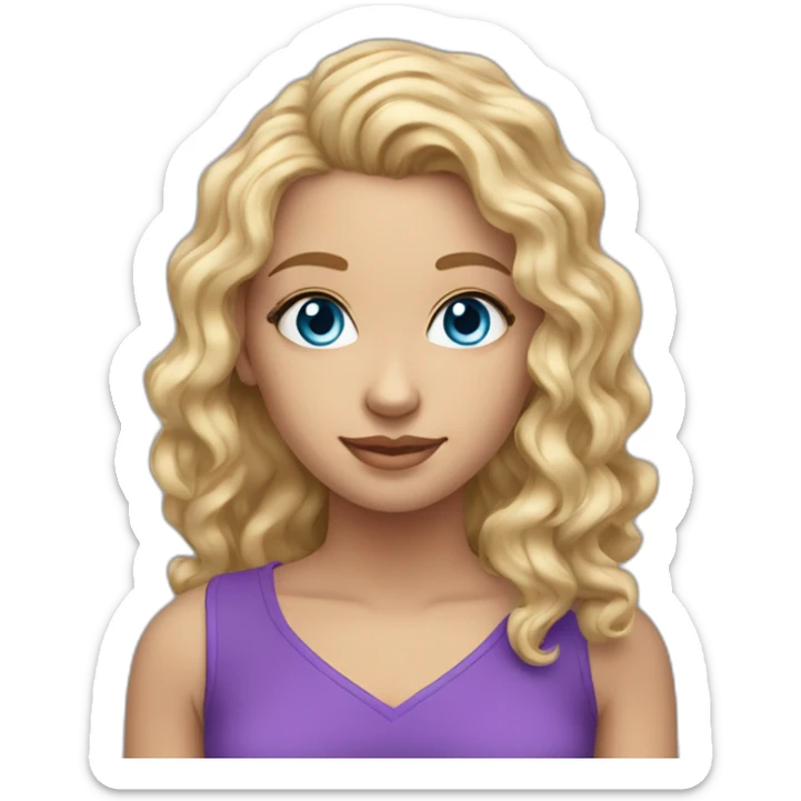 cute long curly blonde blue eyes caucasian woman purple top sticker