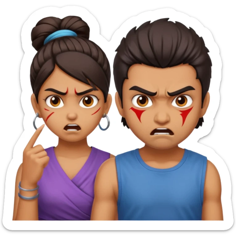 brother and sister fighting modern culture naughty  - indian skin and hairstyle sticker