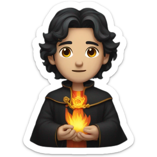 priest of fire god with dark hair and dark clothes sticker
