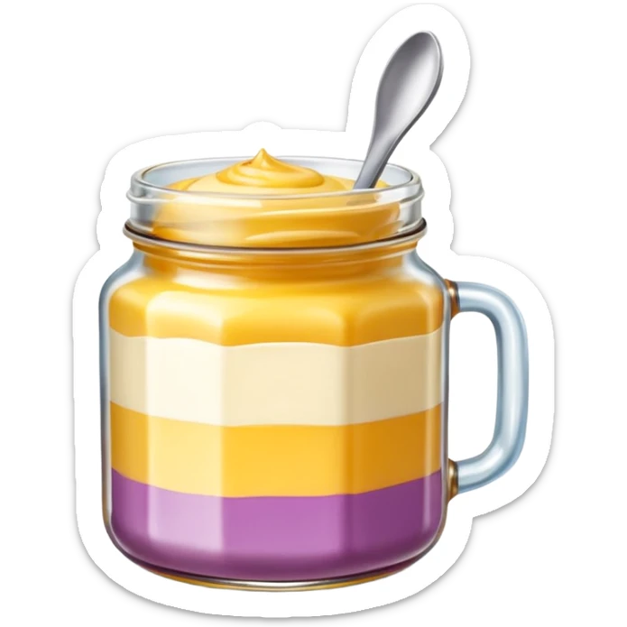 Una miniatura fotorrealista de una mantequilla corporal batida en un tarro de varios colores llamativos combinados de forma batida hasta arriba. Estilo: postre, arte, colores vibrantes. sticker