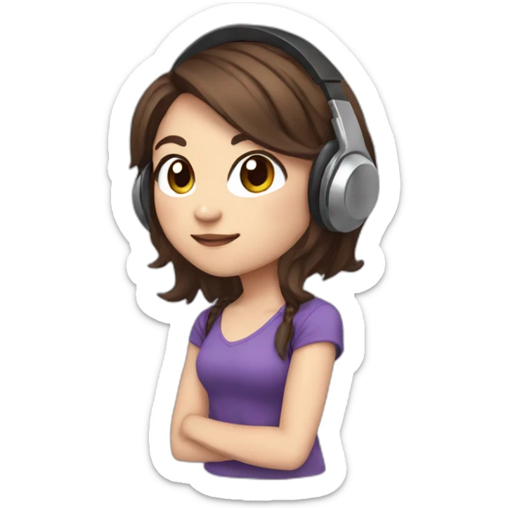 chibi twitch emoticon young adult woman with brunette hair and headset sticker