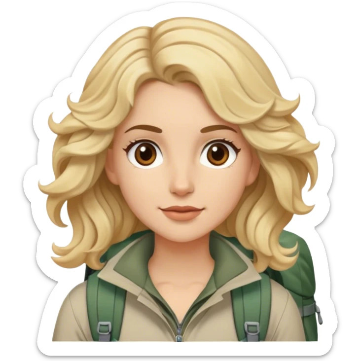 Blonde model with brown eyes, wavy hair, hiking fashion  sticker