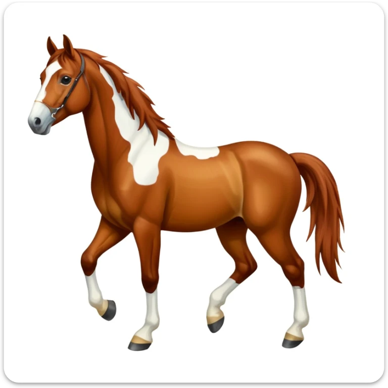 Full body chestnut paint horse in the Iphone IOS 18 emoji style sticker