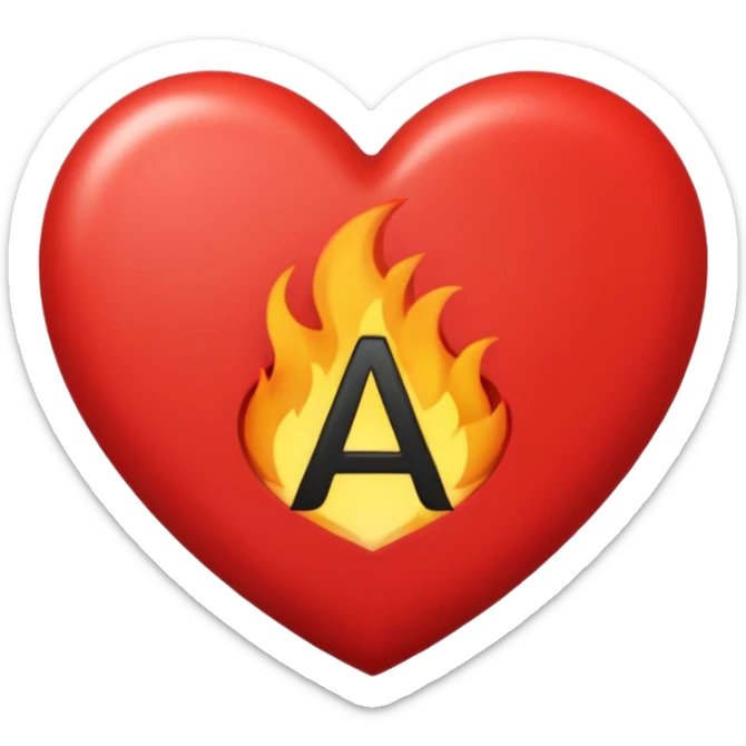fireheart with letter A, heart is red and colour of A is black sticker