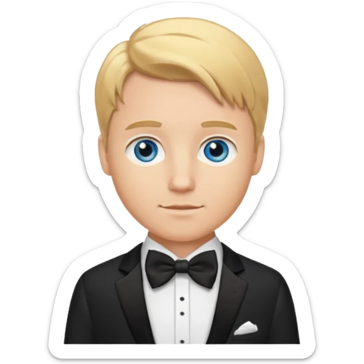 🤵🏼bu emojide sadece saç rengi altın sarı, göz rengini mavi yap ve Smokinli olsun sticker