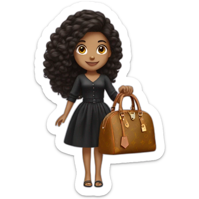 Chica de pelo negro liso llevando un bolso louis vuitton en la mano sticker