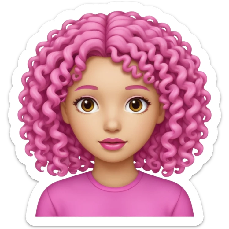 A beautiful girl with light skin, curly hair, and a pink vibe. sticker