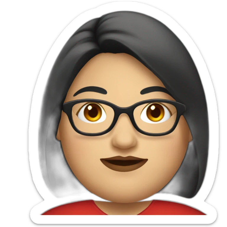 Fat woman with red dress with long black hair with glasses sticker