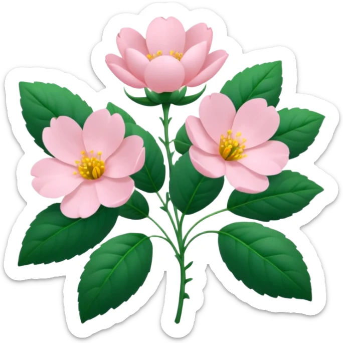 Aesthetic flowers and plants growing from the ground in colours of soft pink matching the deep green leaves (to describe/match with the word flourish) sticker